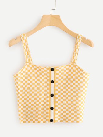 Single Breasted Checked Knit Top
