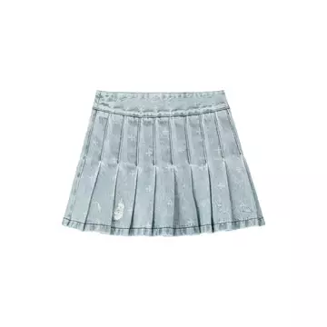 Garden Denim Pleated Skirt Blue | SMFK Official