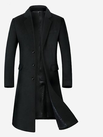 Men's Overcoat Solid Colored Basic Winter Overcoat Notch lapel collar Long Daily Long Sleeve Wool Coat Tops Black 6402831 2021 – $78.74