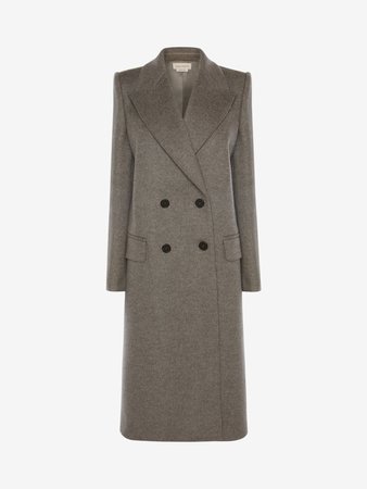 Double Breasted Wool Felt Coat in Pale Grey | Alexander McQueen SK