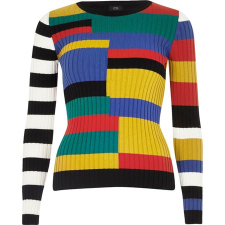 Black stripe knitted long sleeve top - Knit Tops - Knitwear - women