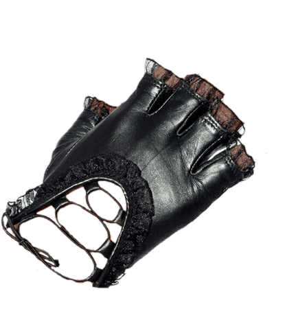 Black Leather Fingerless Gloves with Lace
