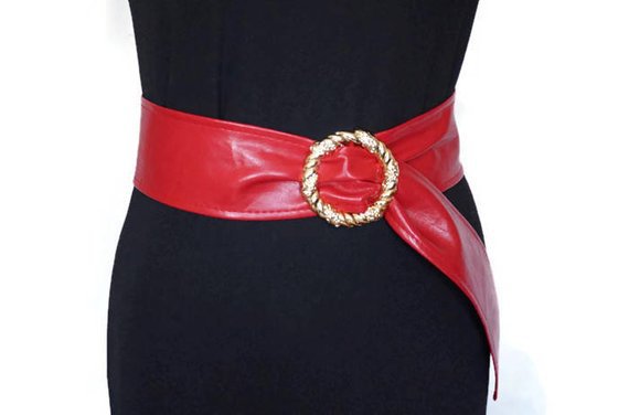 Vintage Wide Red Belt 80s Faux Leather Cinch Belt Vegan | Etsy