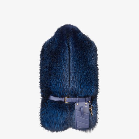Fendi, MAXI STOLE Blue fox fur stole coat
