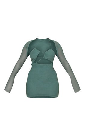 Shape Deep Green Mesh Overlay Bodycon Dress | PrettyLittleThing USA