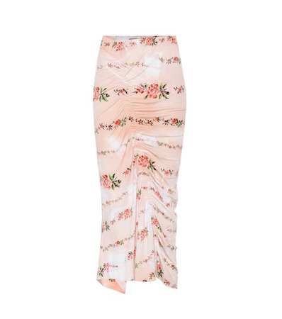 Floral-printed stretch crêpe skirt