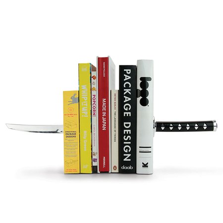 MUSTARD Bookends metal for shelves I Storage for Books, DVDs, CDs I Funny Gift idea for Men & Women I Stationery & Office Supply - Katana Samurai Sword