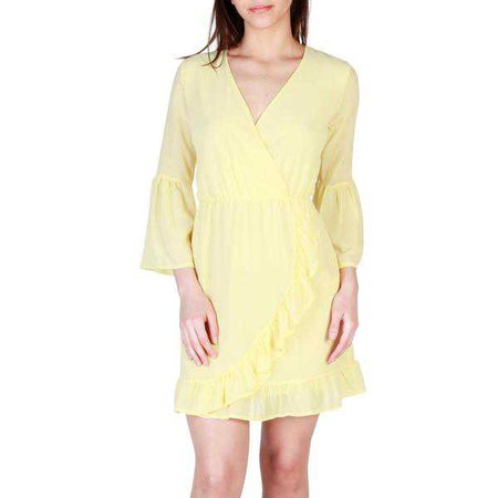 Casual Dresses | Shop Women's Miss Yellow V-Neck Sleeves Dress at Fashiontage | 39465_M034_Giallo-Yellow-XS