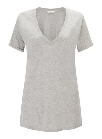 Grey Longline V-Neck T-Shirt - Tops - Clothing - Miss Selfridge