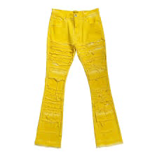 yellow stacked jeans