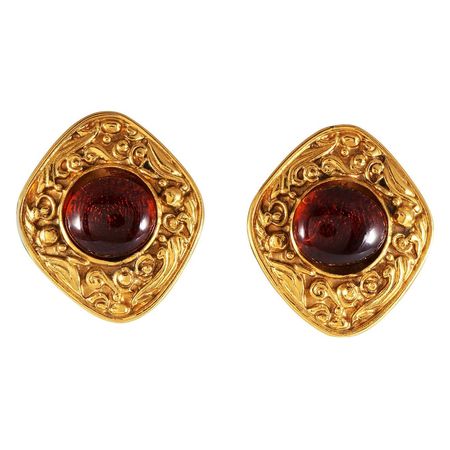 Vintage 1980s Chanel Red Gripoix Earrings