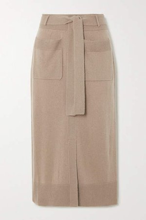 Belted Cashmere-blend Midi Skirt - Taupe