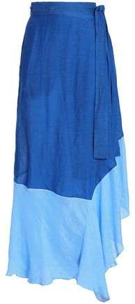 Belted Two-tone Linen-blend Gauze Maxi Skirt