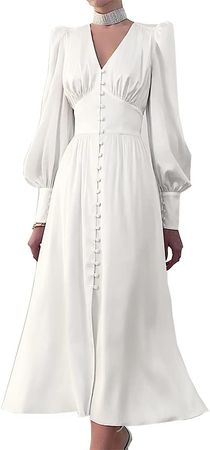 TIAFORD Womens V Neck Long Sleeve Fall Dress Satin Design Sense Waist Slim Wedding Guest Dresses for Women at Amazon Women’s Clothing store