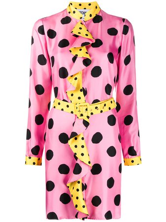 Shop Moschino ruffled polka dot shirt dress with Express Delivery - FARFETCH