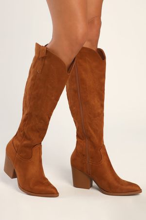 Tan Boots - Knee-High Boots - Pointed-Toe Boots - Suede Boots - Lulus