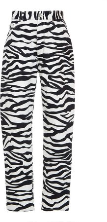 Zebra-Print High-Rise Cotton Pants Size: 36
