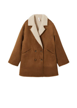 Mango - Faux shearling-lined lapel coat
