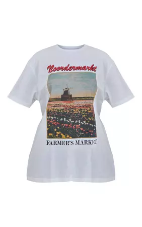 Off White Flowermarket Print T Shirt | PrettyLittleThing USA