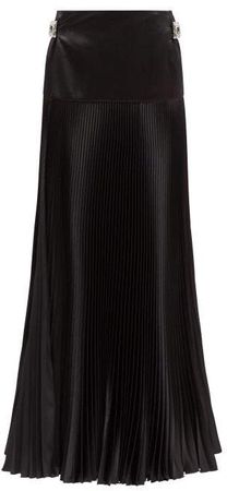 Crystal Buckle Silk Blend Pleated Maxi Skirt - Womens - Black