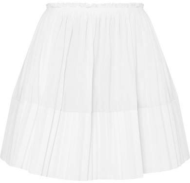 Pleated Cotton-poplin Mini Skirt - White