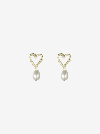 gold heart pearl earrings