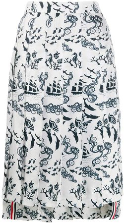 Nautical Print Pleated Skirt