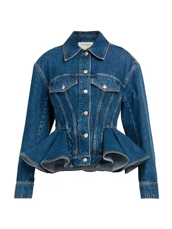 Shop Alexander McQueen Peplum Denim Jacket | Saks Fifth Avenue