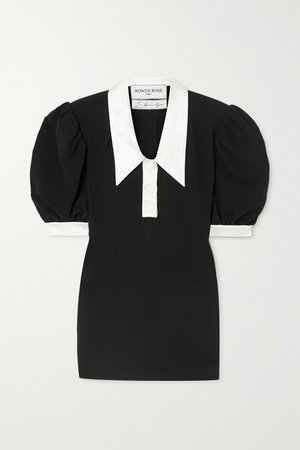 Satin-trimmed Crepe Mini Dress - Black