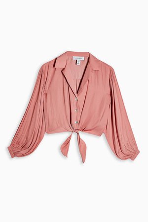 PETITE Blush Pink Satin Tie Front Shirt | Topshop