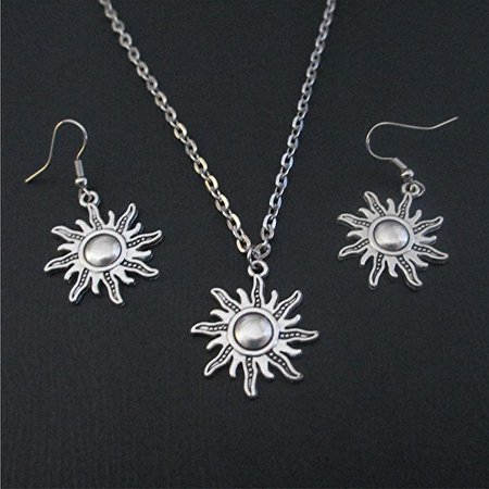 Sun Necklace Sun earrings Sun Jewelry Set Sun Pendant Silver Sun Necklace Unisex Sun Pendant CelestialPagan Jewelry Wiccan