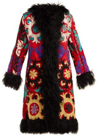 Suzani Embroidered Shearling Coat - Womens - 204 Black Multi