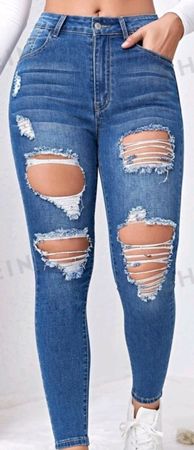 SHEIN Essnce Ripped Cut Out Skinny Jeans