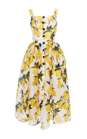 Lemons Print Silk Organza & Satin Dress