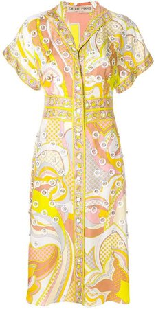 embellished printed midi shirt dress