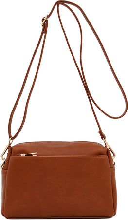 Small Triple Zip Crossbody Bag (Saddle Brown)