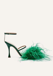 Feather strappy leather sandals in green | Magda Butrym