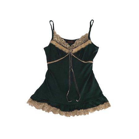 dark green lace and fur trim camisole top