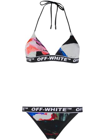 Off-White abstract-print logo-tape Bikini - Farfetch