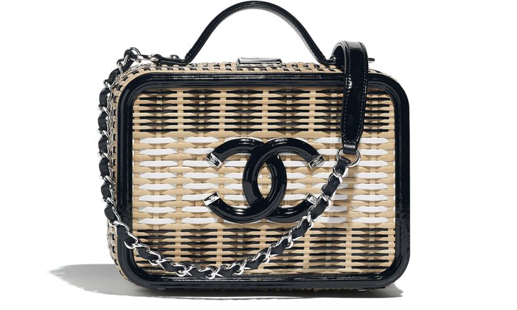 Chanel | Vanity Case, rattan, patent calfskin & silver-tone metal, beige, black & white