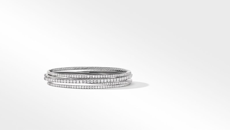 Pavé Crossover Four Row Bracelet in 18K White Gold with Diamonds
