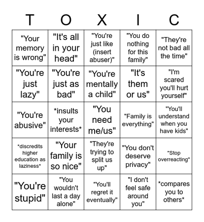 toxic parent quotes bingo - Google Search