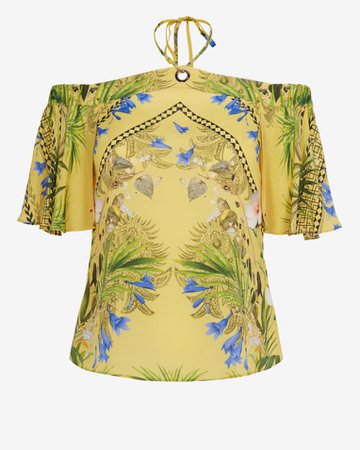 Royal Palm tie detail top - Yellow | Tops and T-shirts | Ted Baker UK