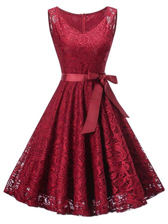 2018 Vintage Lace Swing Party Dress RED WINE L In Lace Dresses Online Store. Best Fishtail Dress For Sale | DressLily.com