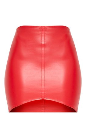 Bekka Red Faux Leather Asymmetric Panel Mini Skirt | PrettyLittleThing USA