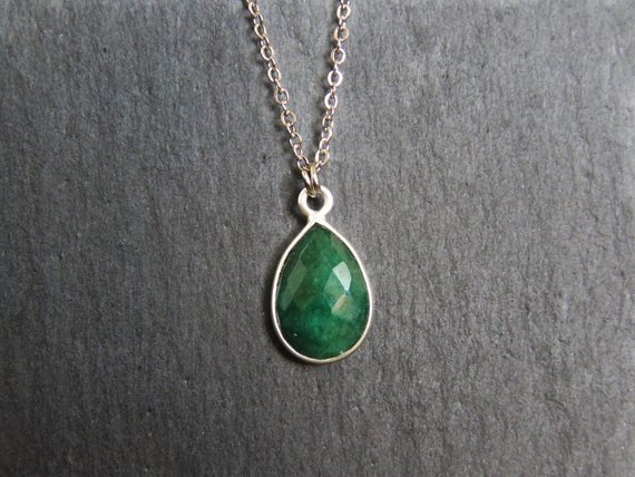 Green Teardrop Emerald Necklace, genuine and authentic green emerald gemstone necklace, natural emerald necklace in a teardrop shap