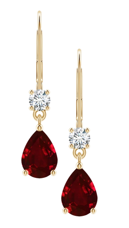 Angara Pear Ruby Leverback Drop Earrings with Diamond