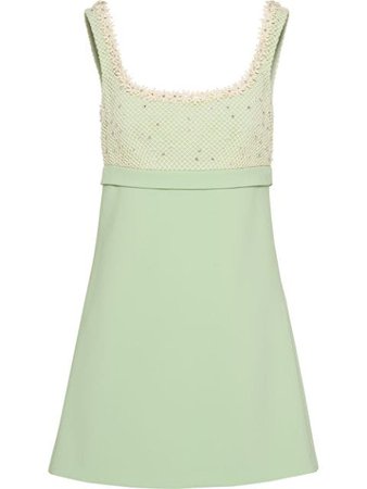 Shop green Miu Miu floral appliqués A-line mini dress with Express Delivery - Farfetch