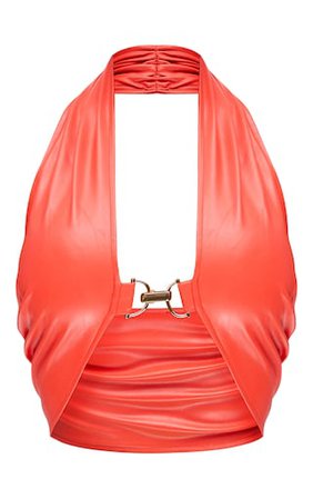 Orange Faux Leather Metal Trim Detail Underbust Halterneck Crop Top - Crop Tops - Tops - Women's Clothing | PrettyLittleThing USA