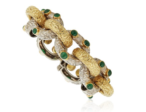TIFFANY & CO, EMERALD AND TWO-TONE GOLD BRACELET